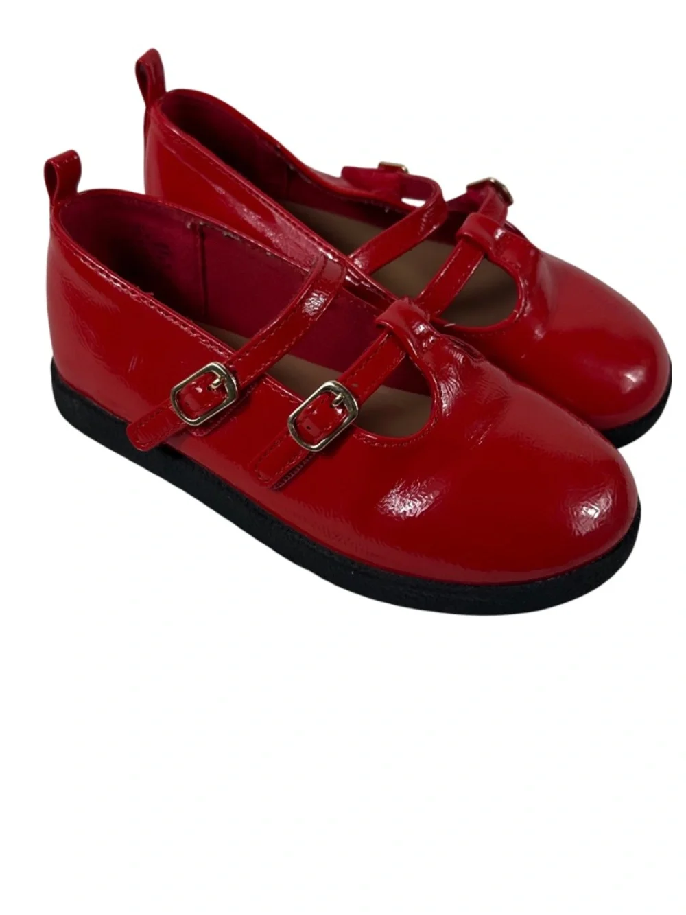 Old Navy Mary Jane Shoes Girls Sz 11 Red Patent Leather Double Buckle Holiday